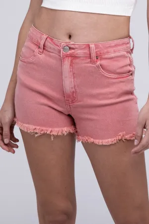 ZENANA Acid Washed Frayed Cutoff Hem Shorts