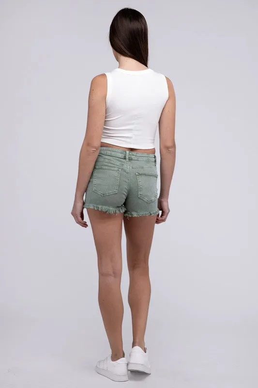 ZENANA Acid Washed Frayed Cutoff Hem Shorts