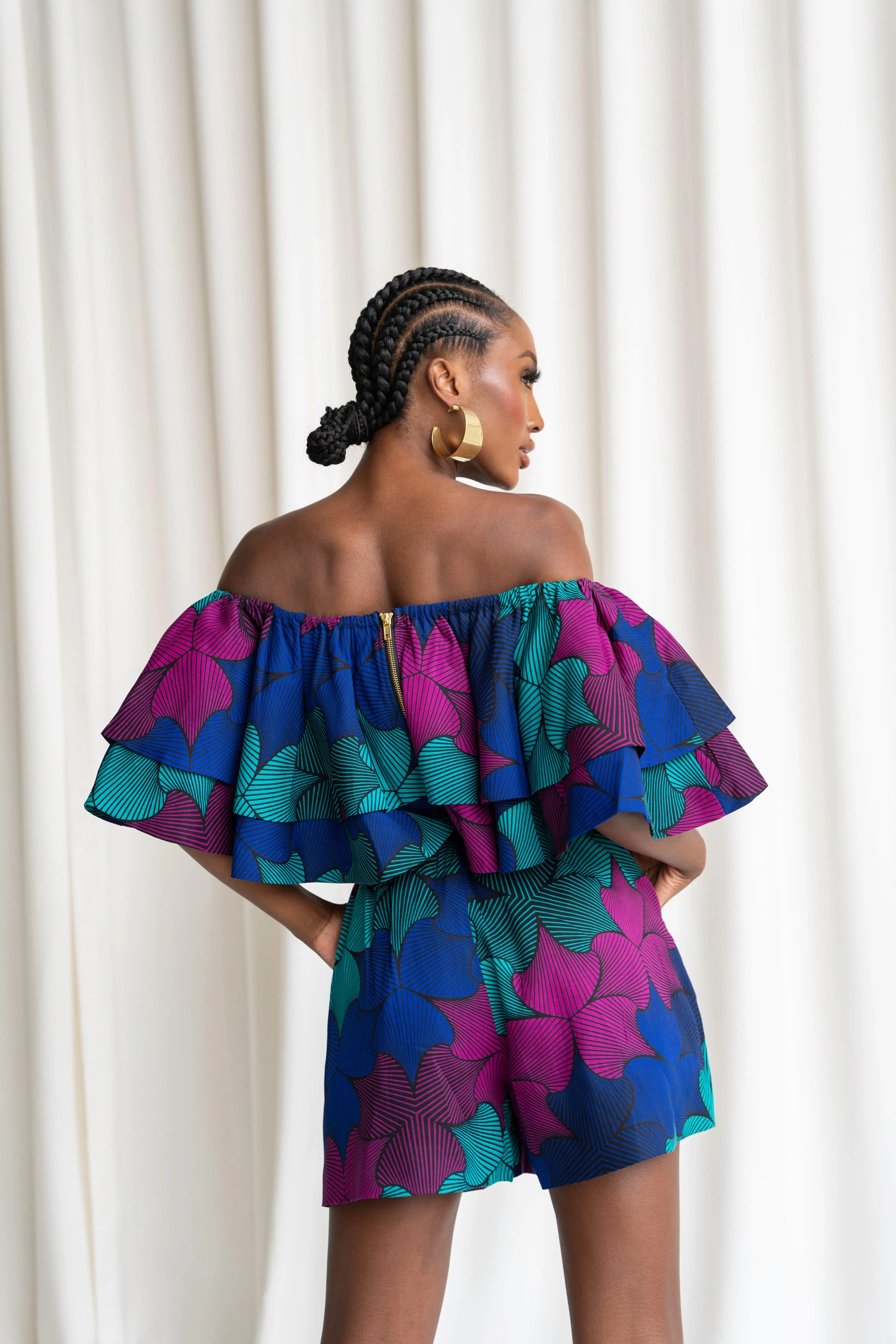 ZURI African Print Gathered Shorts